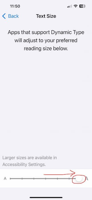 Move Right to Extra Large text